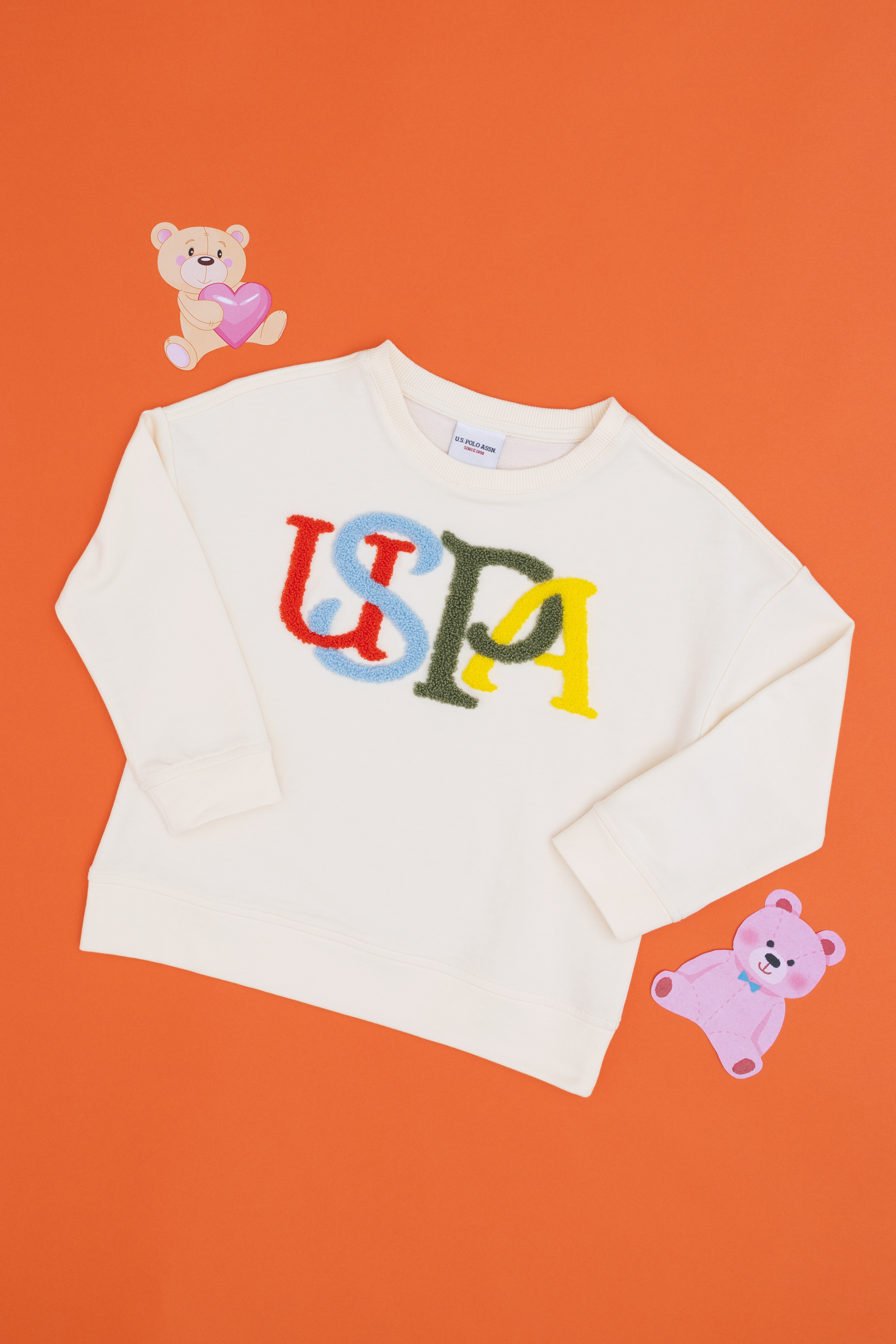 Kız Çocuk Krem Bisiklet Yaka Sweatshirt - Image 3