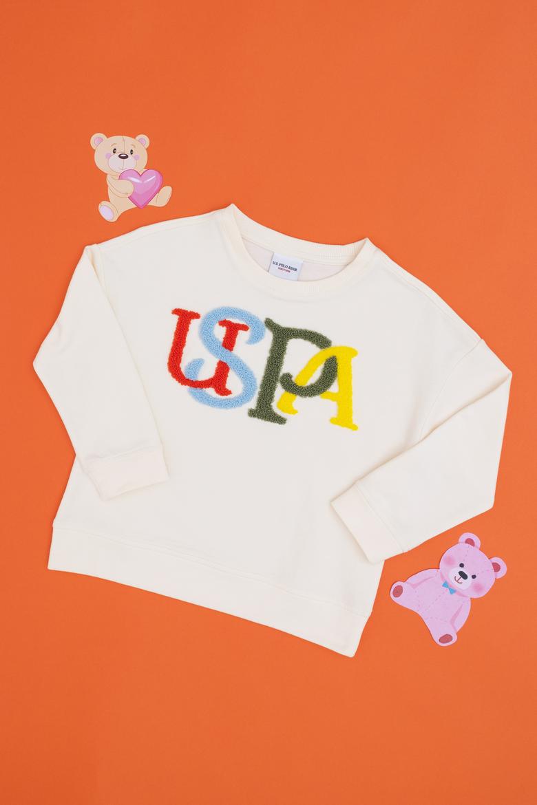 Kız Çocuk Krem Bisiklet Yaka Sweatshirt - 50296285019