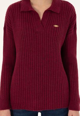 Kadın Vişne Polo Yaka Kazak - 50297093011