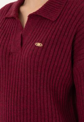 Kadın Vişne Polo Yaka Kazak - 50297093011