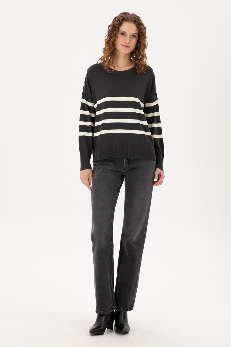 Kadın Antrasit Melanj Bisiklet Yaka Kazak - 50297070035