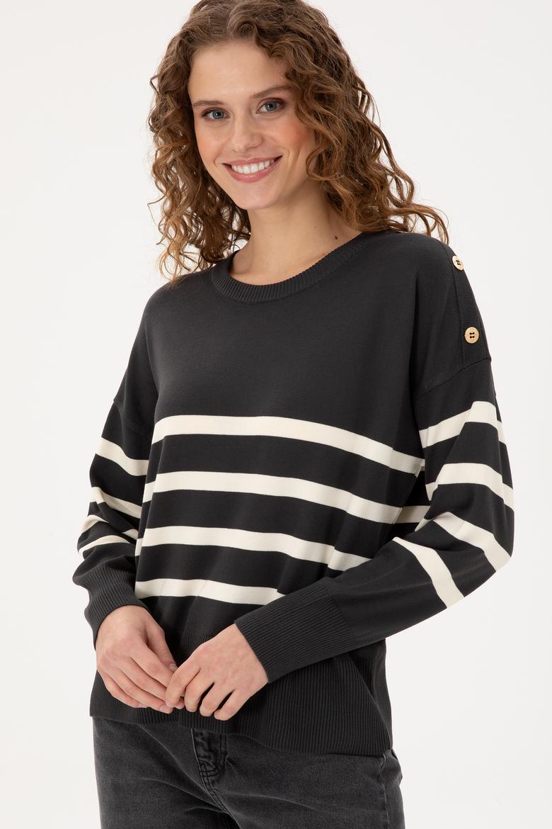 Kadın Antrasit Melanj Bisiklet Yaka Kazak - 50297070035