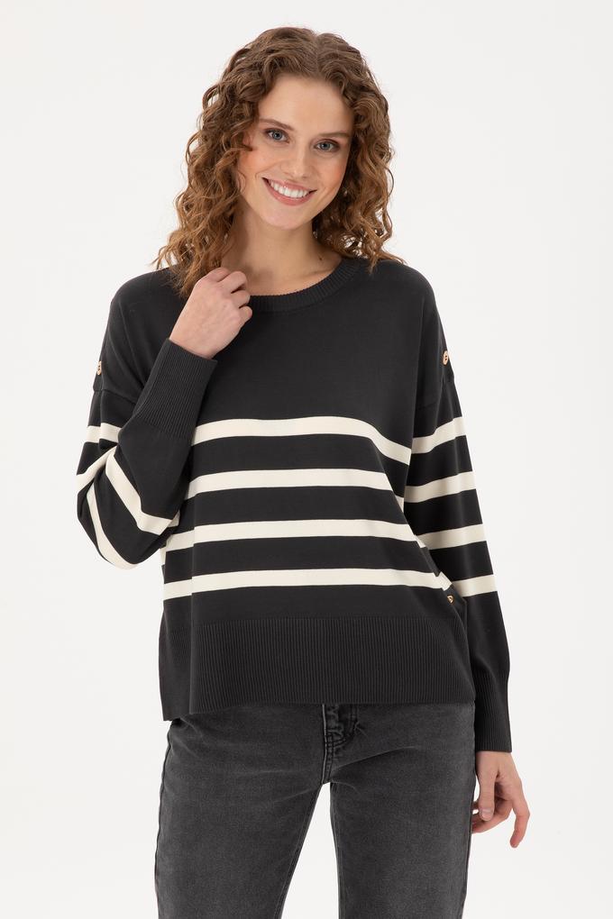 Kadın Antrasit Melanj Bisiklet Yaka Kazak