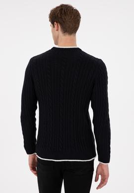 Erkek Regular Fit V Yaka Lacivert Yaka Detaylı Kazak - 50297083017