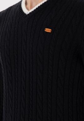 Erkek Regular Fit V Yaka Lacivert Yaka Detaylı Kazak - 50297083017