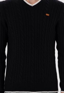 Erkek Regular Fit V Yaka Lacivert Yaka Detaylı Kazak - 50297083017