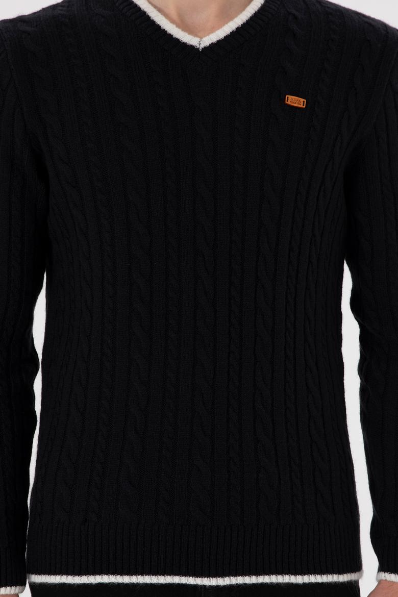 Erkek Regular Fit V Yaka Lacivert Yaka Detaylı Kazak - 50297083017