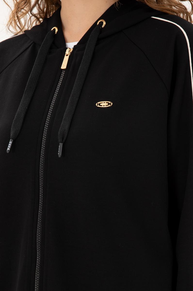 Kadın Siyah Kapüşonlu Fermuarlı Sweatshirt