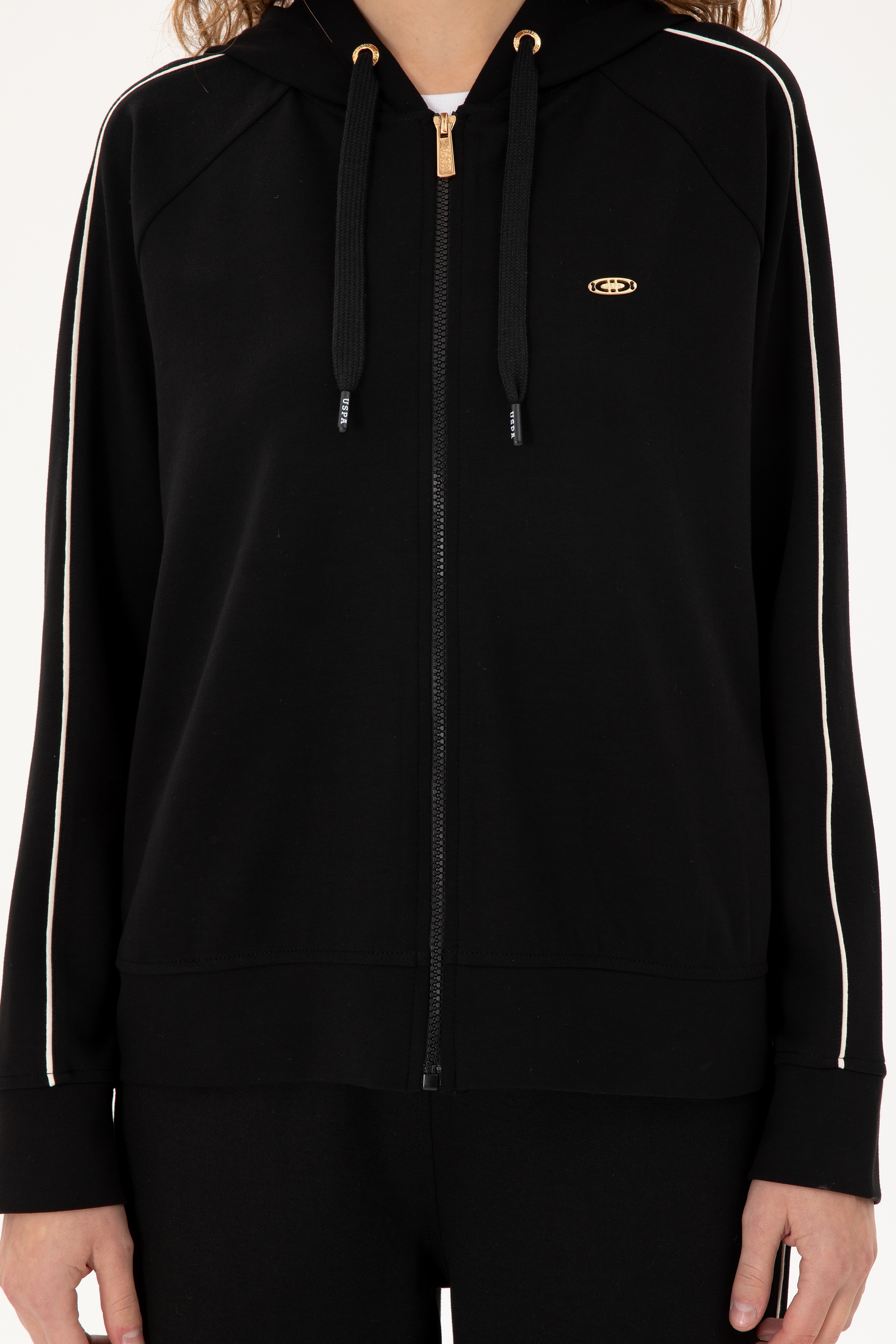 Kadın Siyah Kapüşonlu Fermuarlı Sweatshirt - Image 6