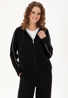 Kadın Siyah Kapüşonlu Fermuarlı Sweatshirt - 50297354015