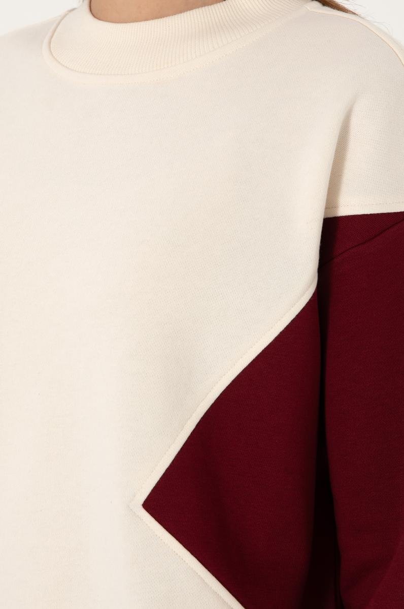 Kadın Krem Bisiklet Yaka Sweatshirt