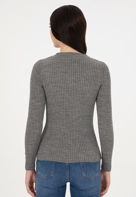 Kadın Gri Melanj V Yaka Simli Kazak - 50297398017