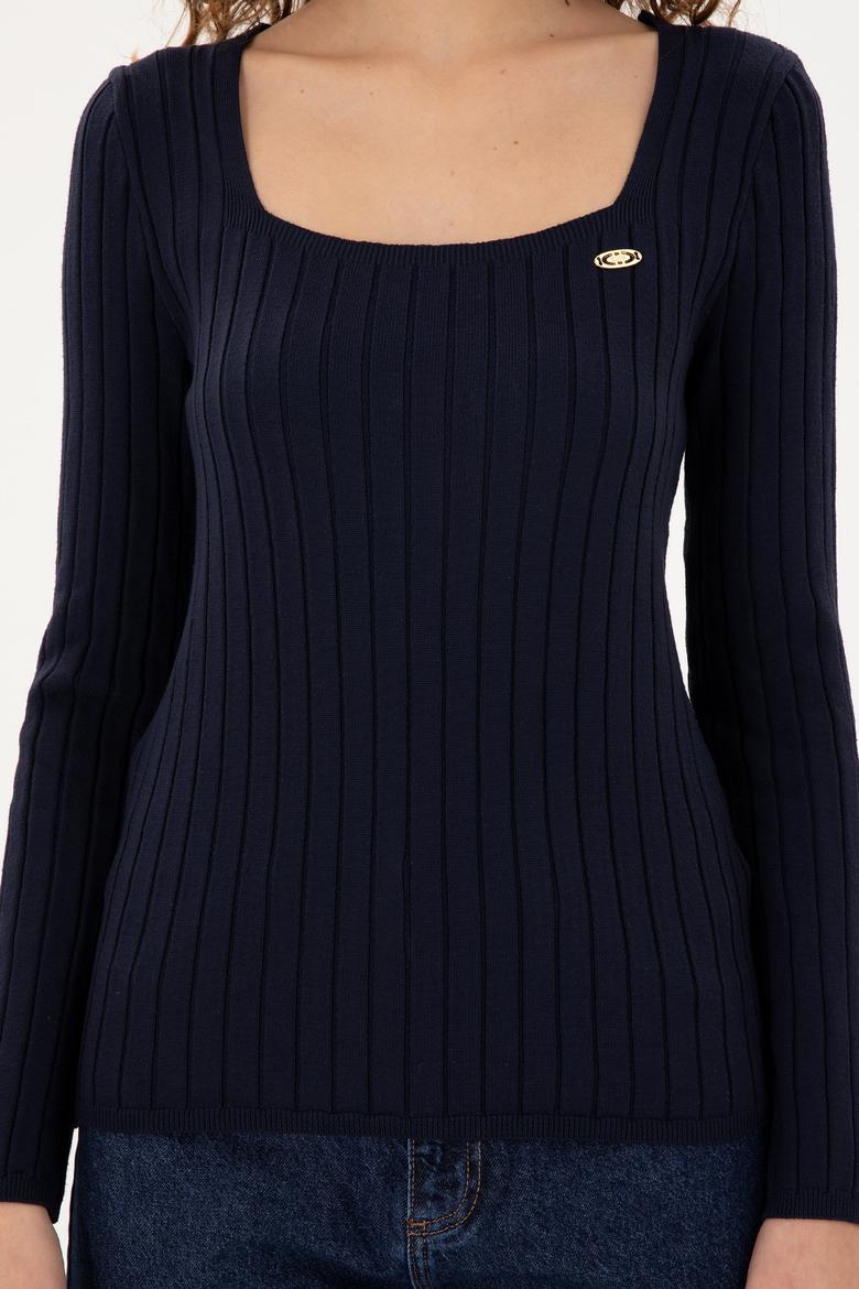 Kadın Lacivert Kare Yaka Kazak - 50297408005