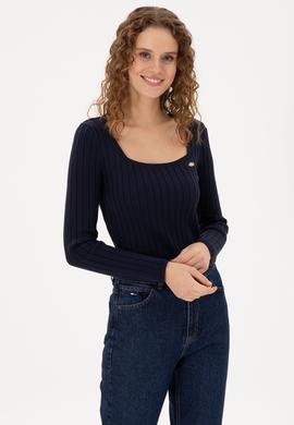 Kadın Lacivert Kare Yaka Kazak - 50297408005