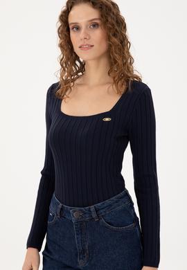 Kadın Lacivert Kare Yaka Kazak - 50297408005