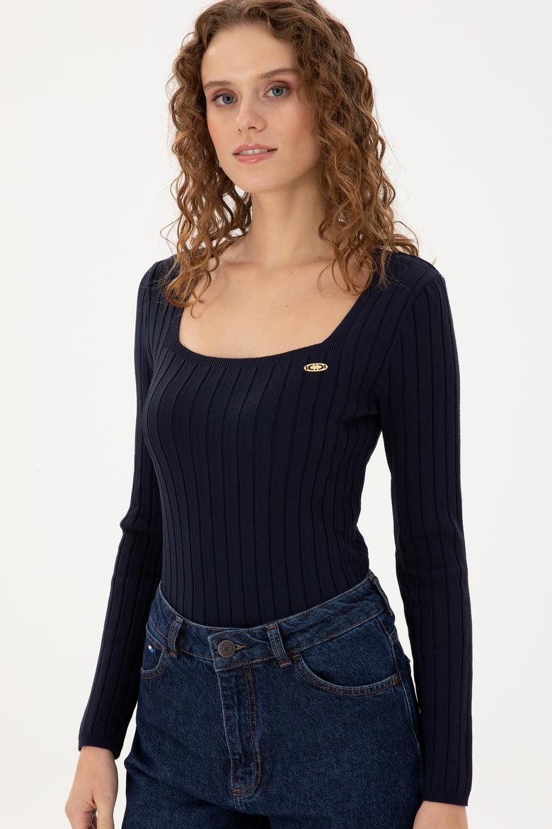 Kadın Lacivert Kare Yaka Kazak - 50297408005