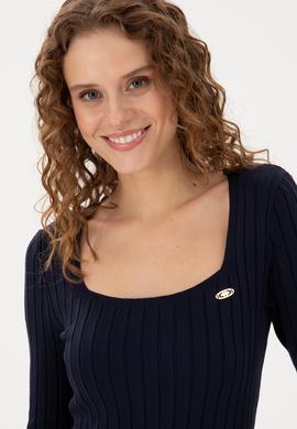 Kadın Lacivert Kare Yaka Kazak - 50297408005