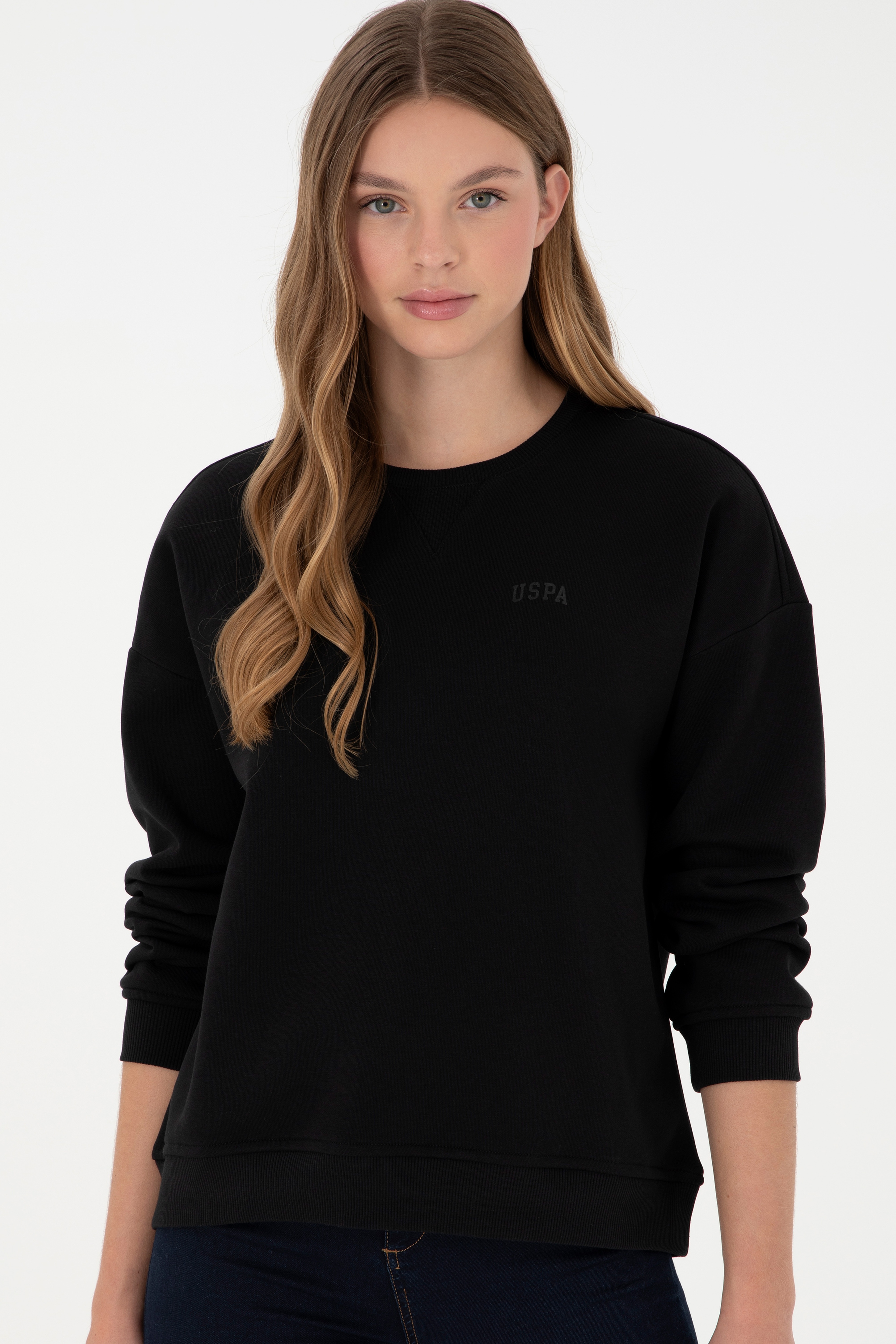 Kadın Siyah Basic Bisiklet Yaka Sweatshirt - Image 3