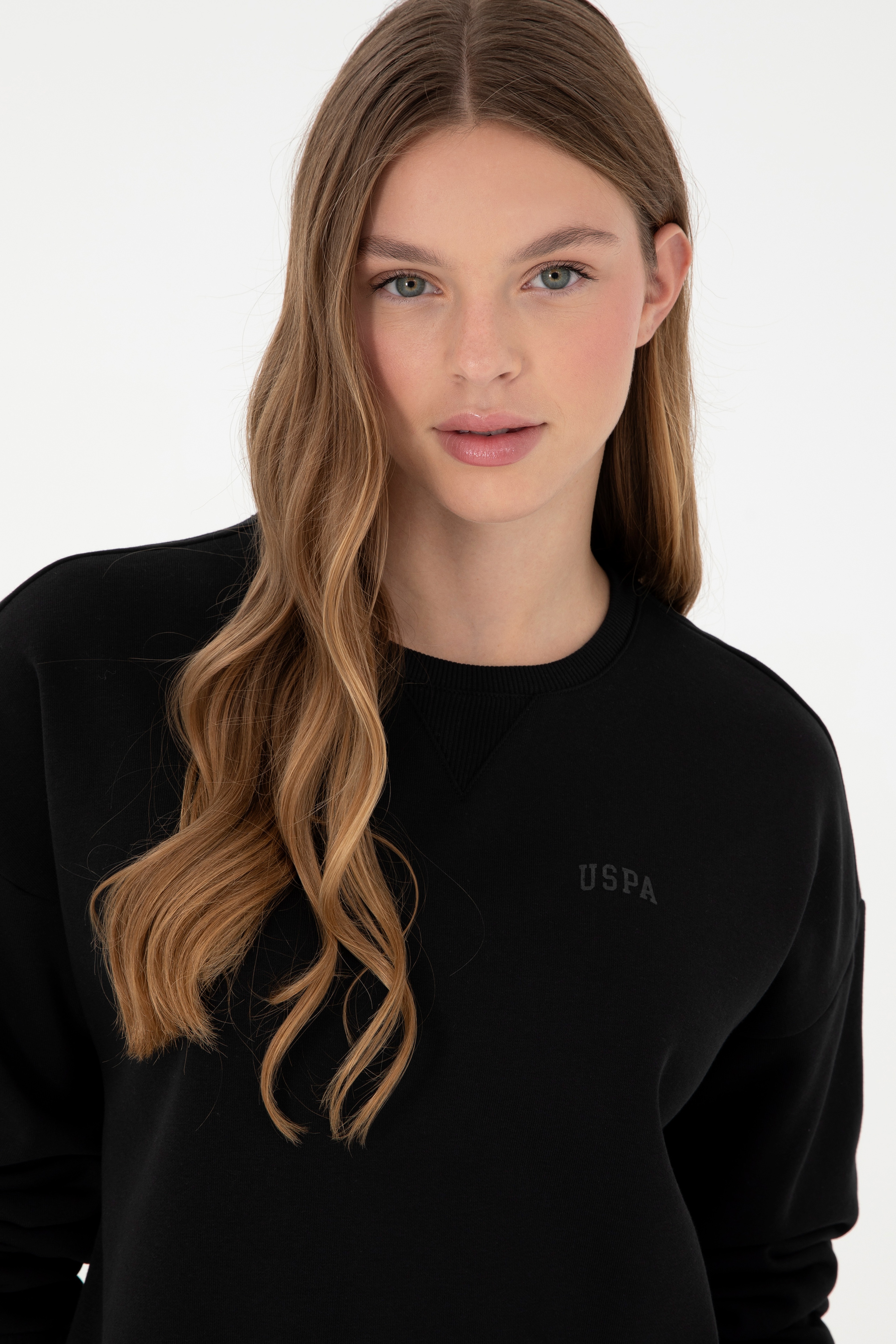 Kadın Siyah Basic Bisiklet Yaka Sweatshirt - Image 2