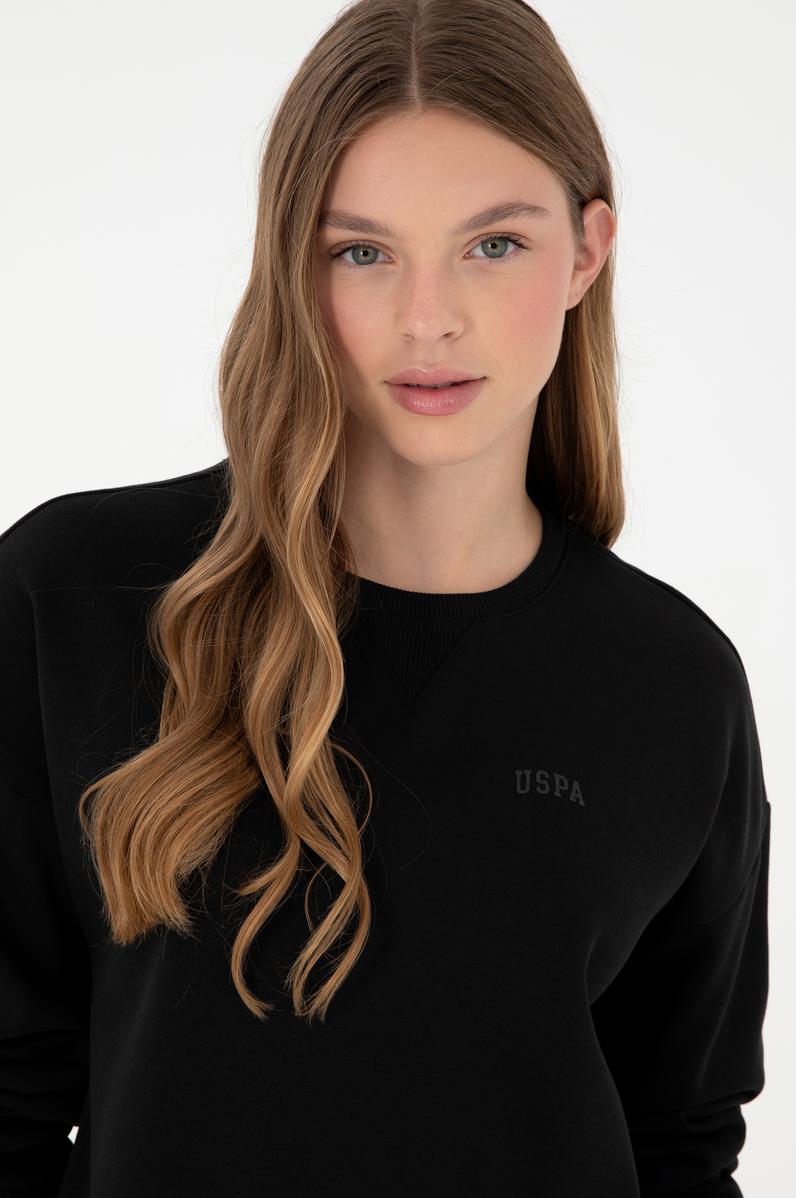 Kadın Siyah Basic Bisiklet Yaka Sweatshirt