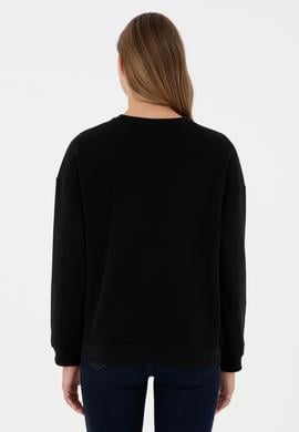 Kadın Siyah Basic Bisiklet Yaka Sweatshirt - 50297296029