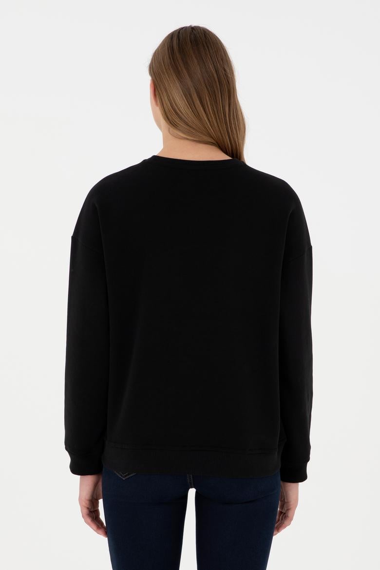 Kadın Siyah Basic Bisiklet Yaka Sweatshirt - 50297296029
