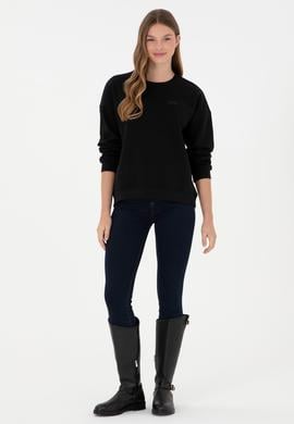 Kadın Siyah Basic Bisiklet Yaka Sweatshirt - 50297296029