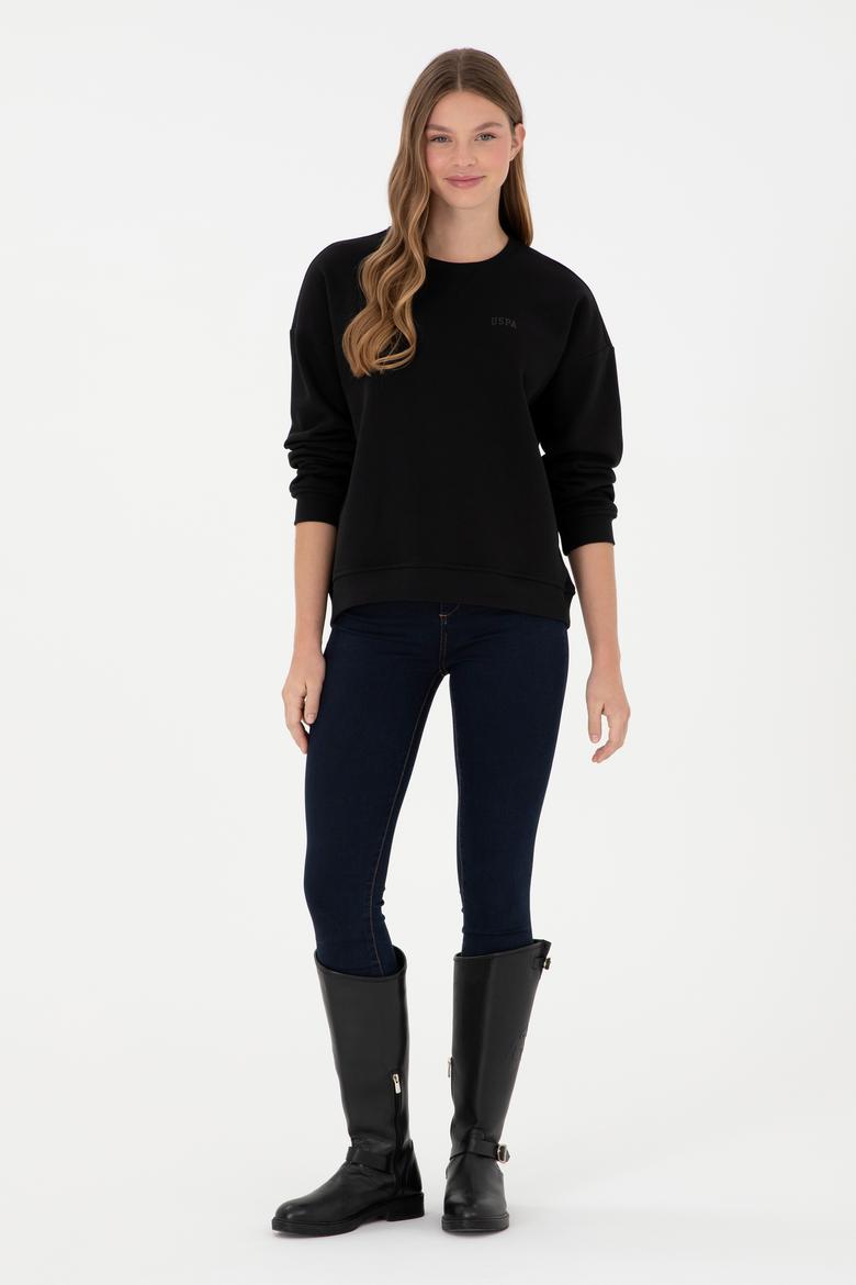 Kadın Siyah Basic Bisiklet Yaka Sweatshirt - 50297296029