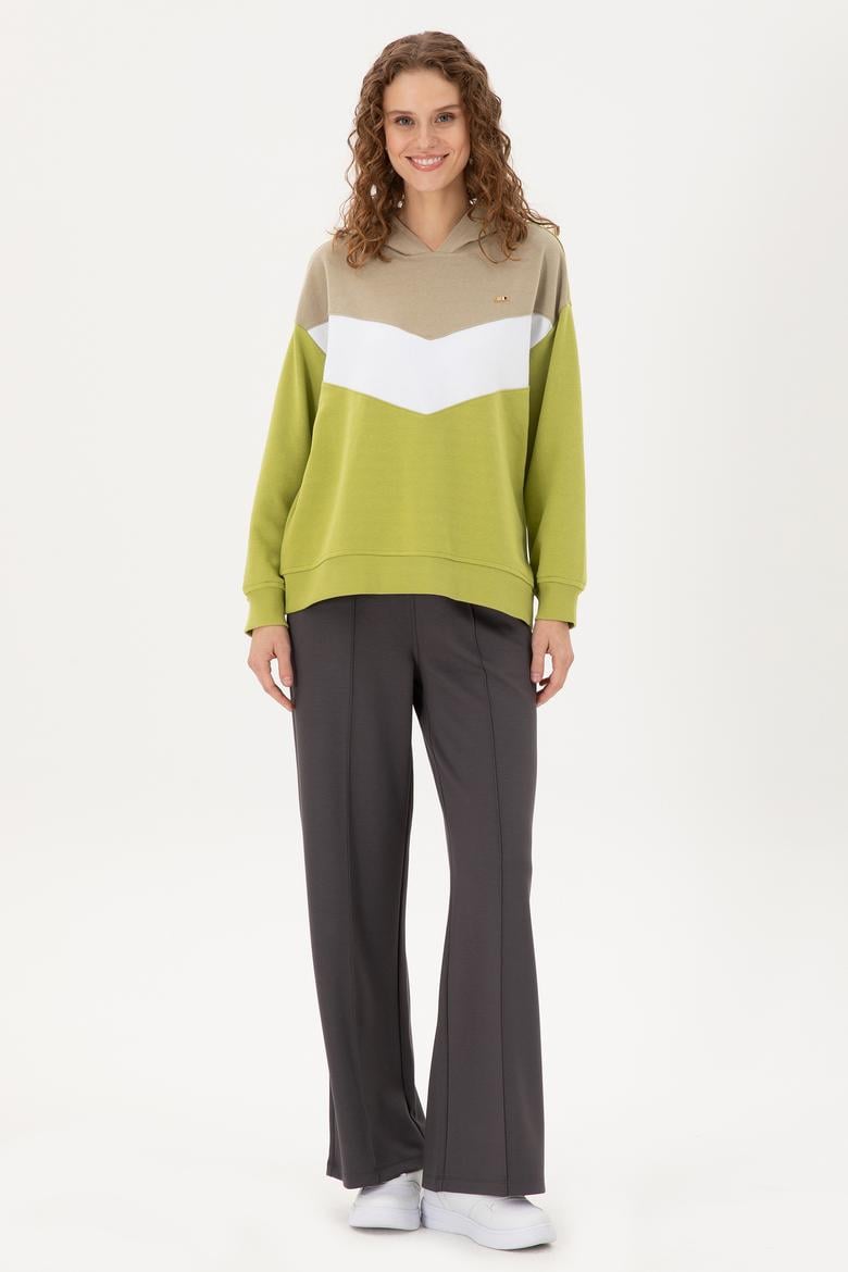 Kadın Fıstık Yeşili Kapüşonlu Sweatshirt - 50297376014