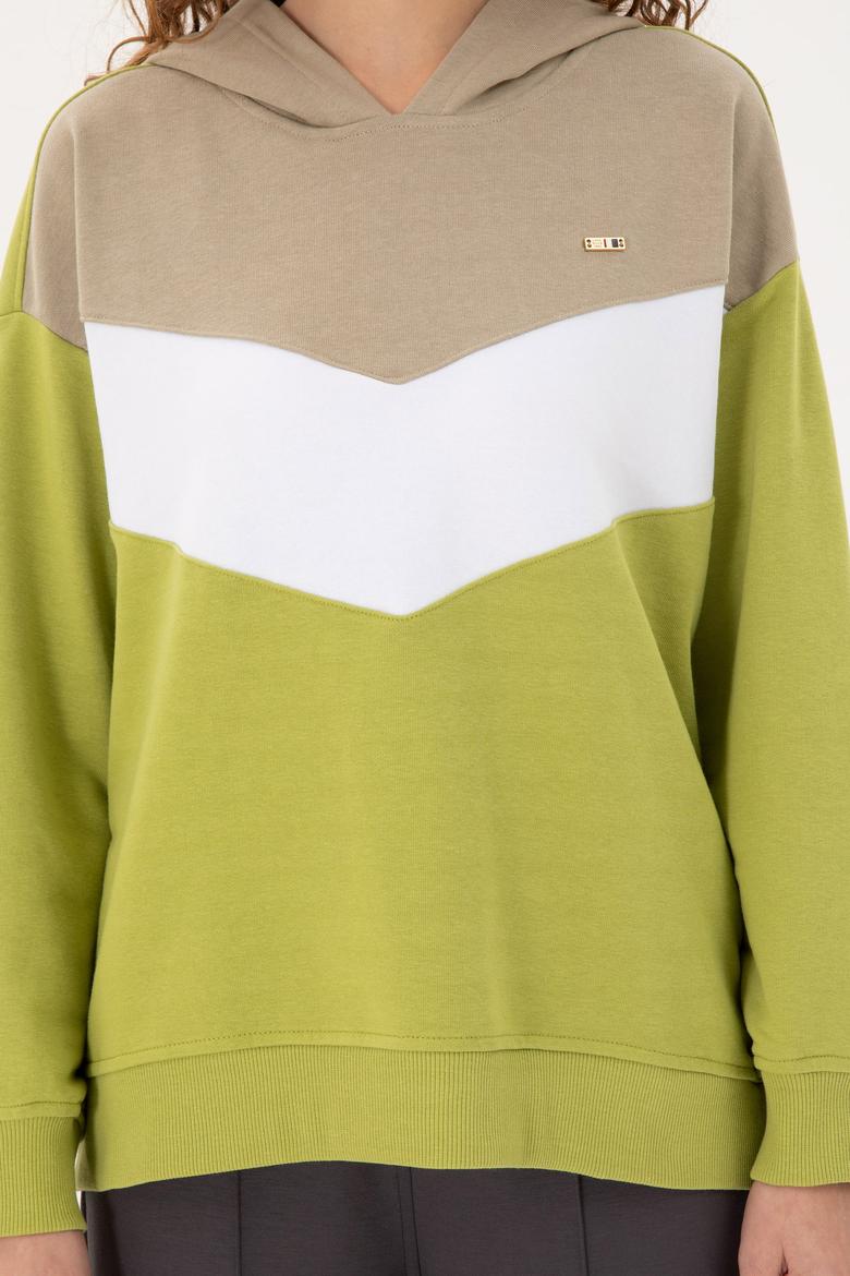 Kadın Fıstık Yeşili Kapüşonlu Sweatshirt - 50297376014
