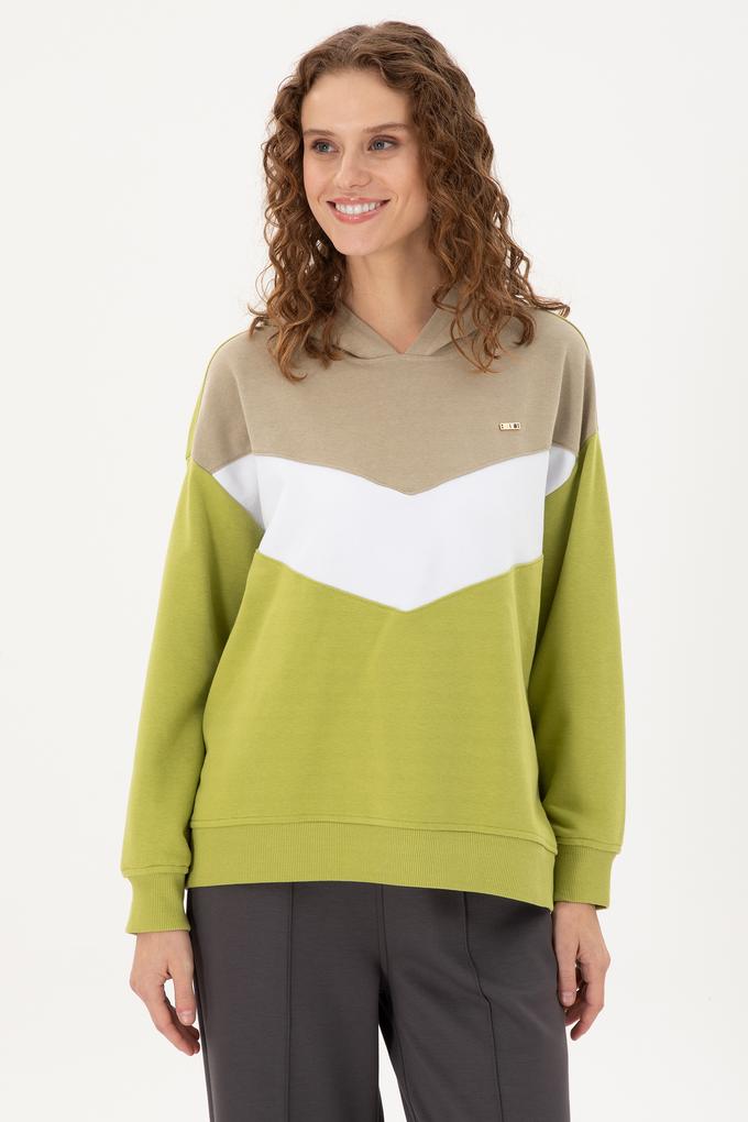 Kadın Fıstık Yeşili Kapüşonlu Sweatshirt