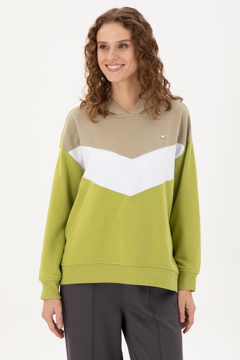 Kadın Fıstık Yeşili Kapüşonlu Sweatshirt