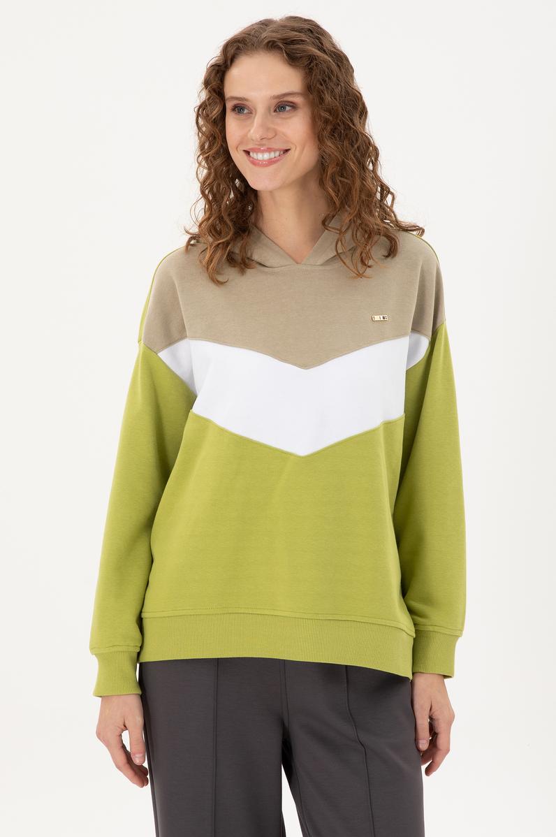 Kadın Fıstık Yeşili Kapüşonlu Sweatshirt