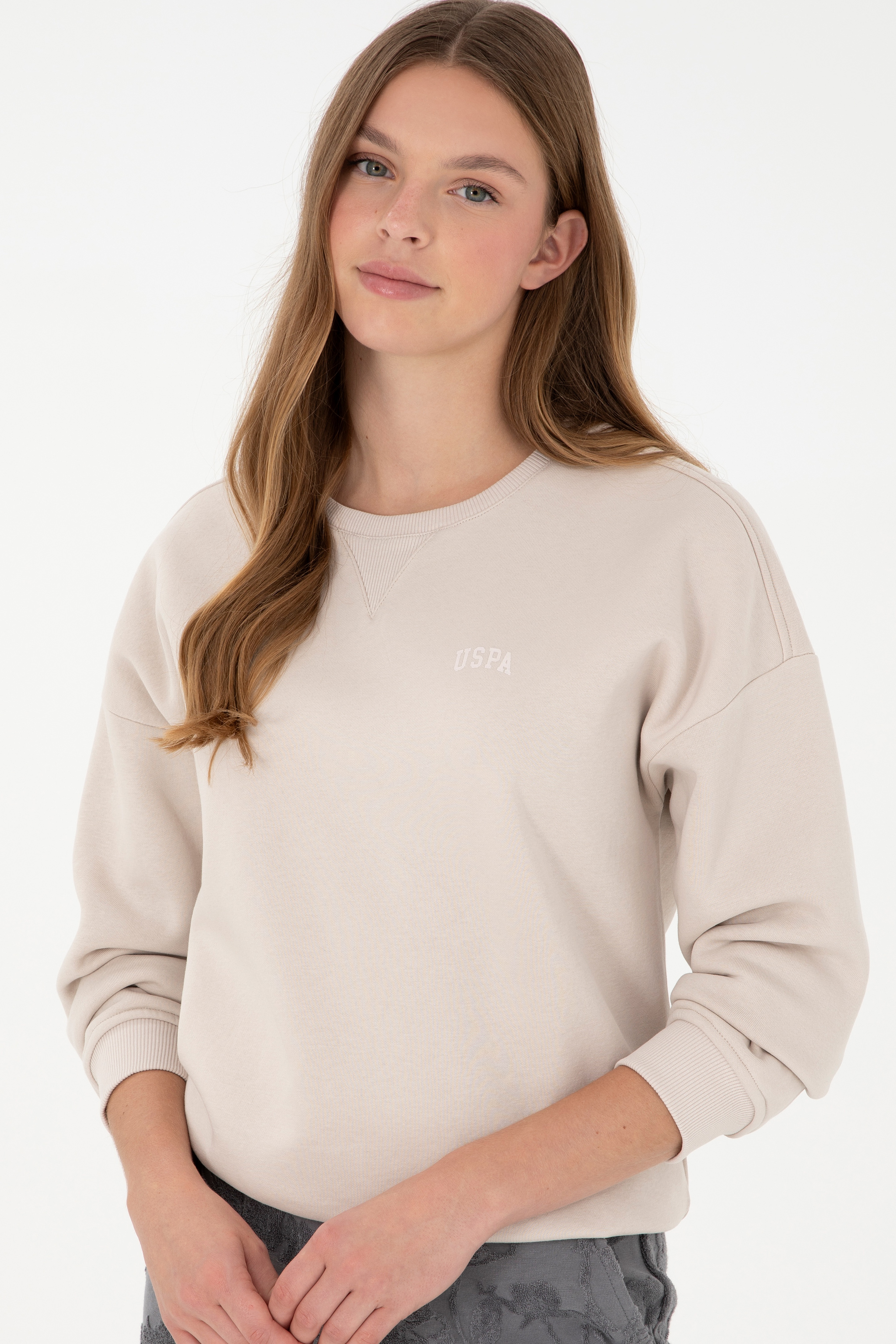 Kadın Taş Basic Bisiklet Yaka Sweatshirt