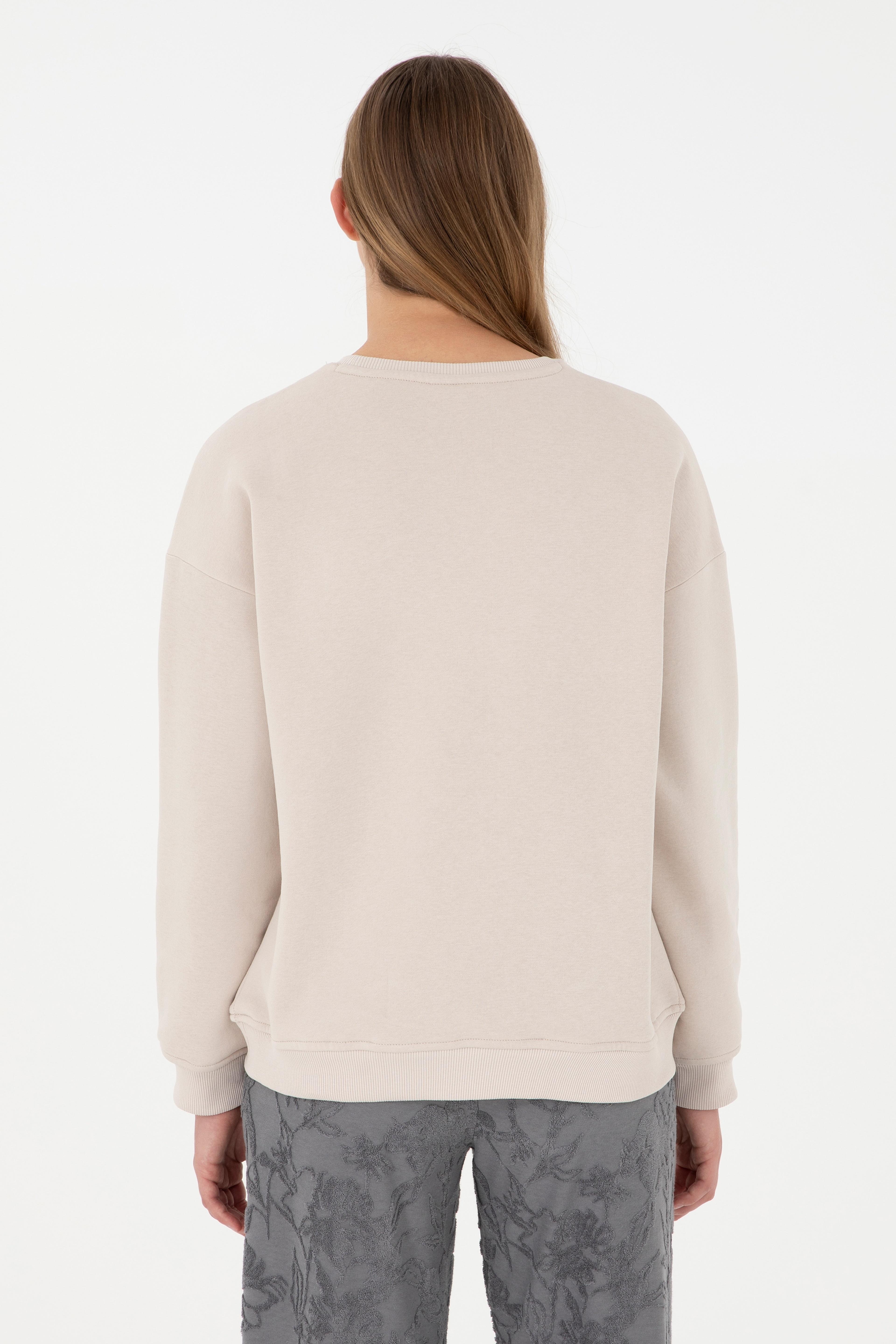 Kadın Taş Basic Bisiklet Yaka Sweatshirt