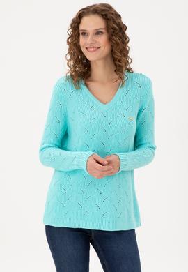 Kadın Su Yeşili V Yaka Kazak - 50297399003