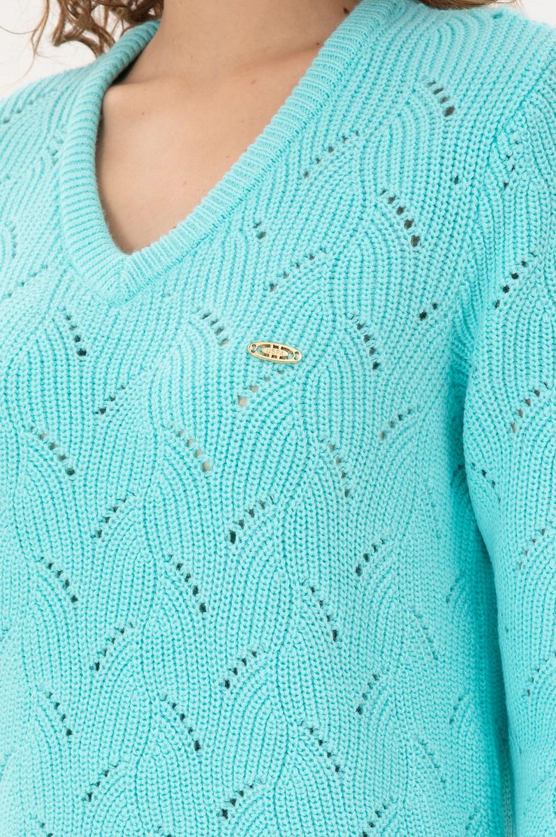 Kadın Su Yeşili V Yaka Kazak