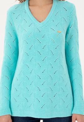 Kadın Su Yeşili V Yaka Kazak - 50297399003