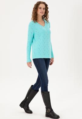 Kadın Su Yeşili V Yaka Kazak - 50297399003