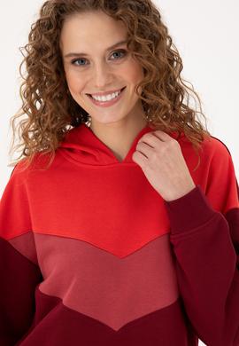 Kadın Bordo Kapüşonlu Sweatshirt - 50297376024