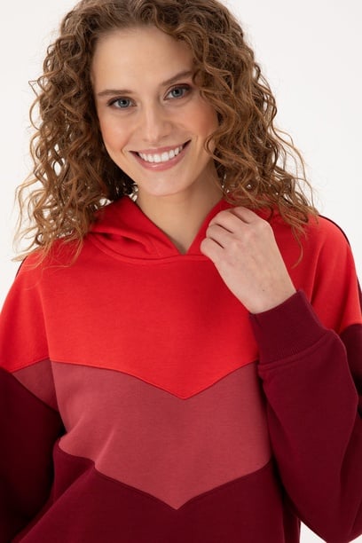 Kadın Bordo Kapüşonlu Sweatshirt