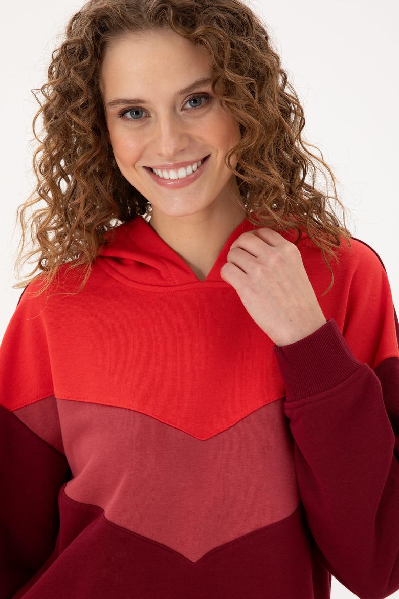 Kadın Bordo Kapüşonlu Sweatshirt - 50297376024