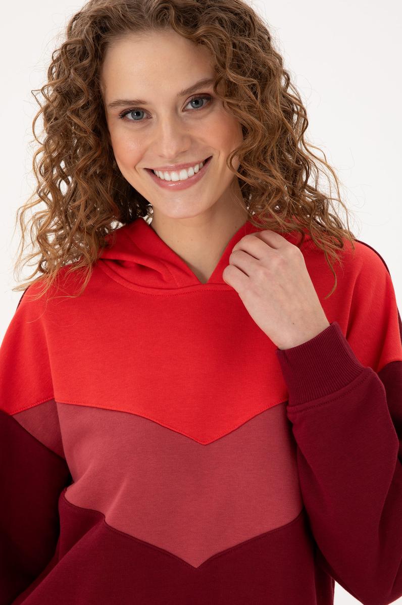 Kadın Bordo Kapüşonlu Sweatshirt
