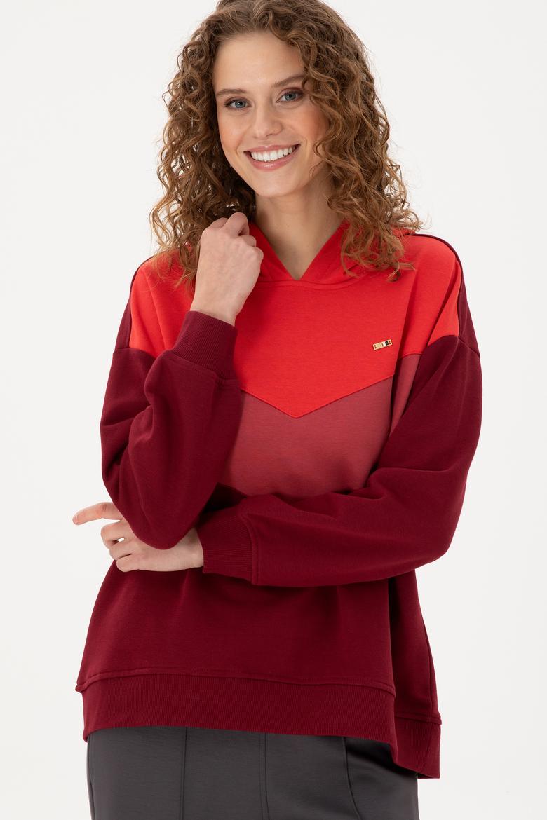 Kadın Bordo Kapüşonlu Sweatshirt - 50297376024