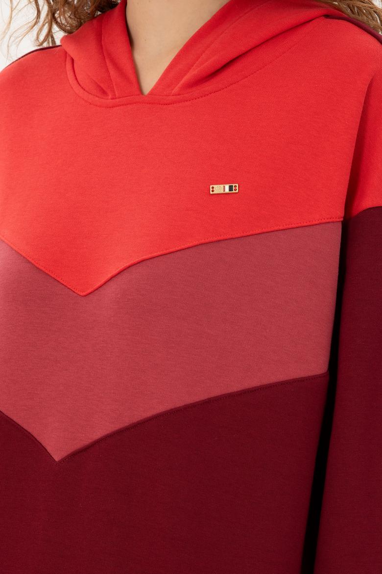 Kadın Bordo Kapüşonlu Sweatshirt - 50297376024