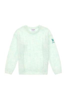 Kız Çocuk Su Yeşili Bisiklet Yaka Kazak - 50297150022