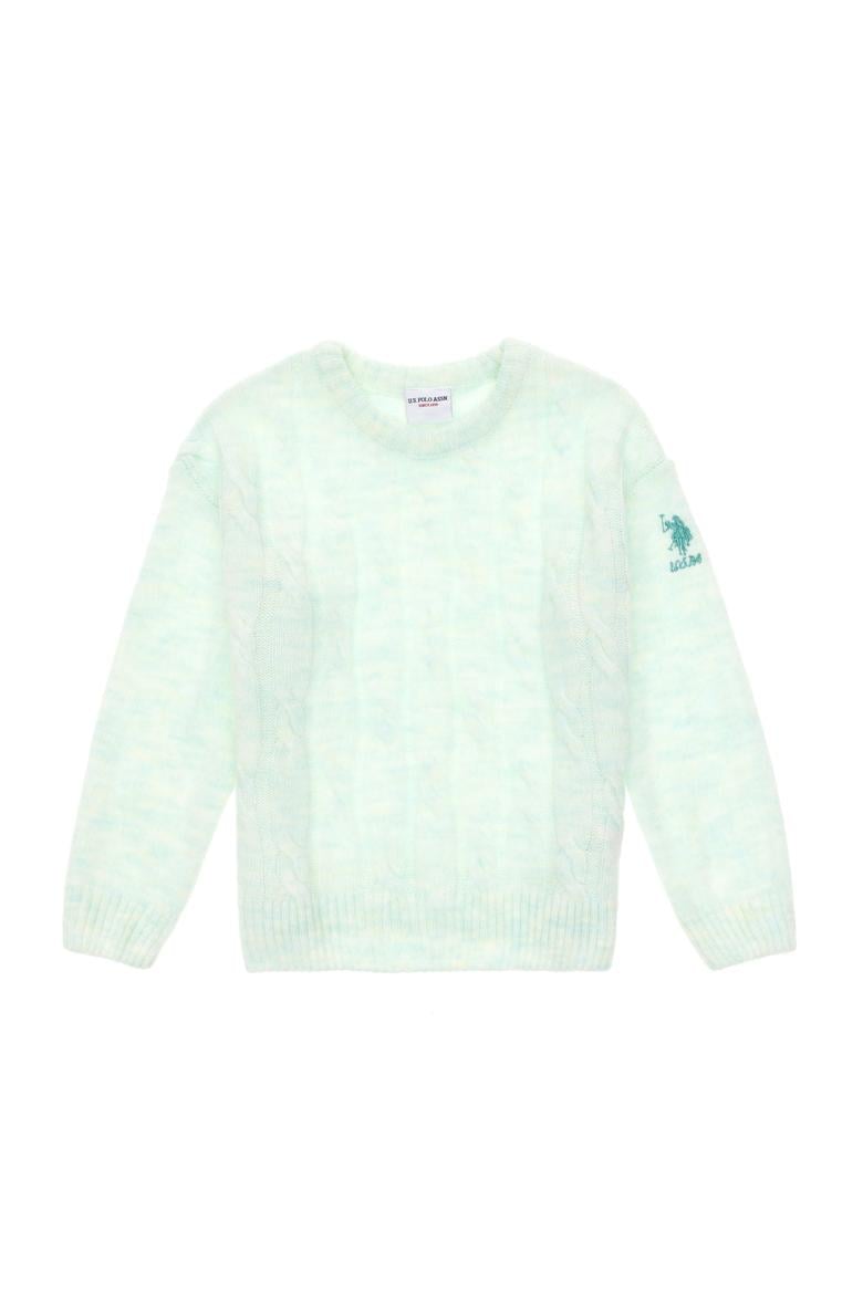 Kız Çocuk Su Yeşili Bisiklet Yaka Kazak - 50297150022