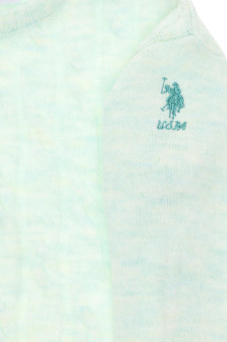 Kız Çocuk Su Yeşili Bisiklet Yaka Kazak