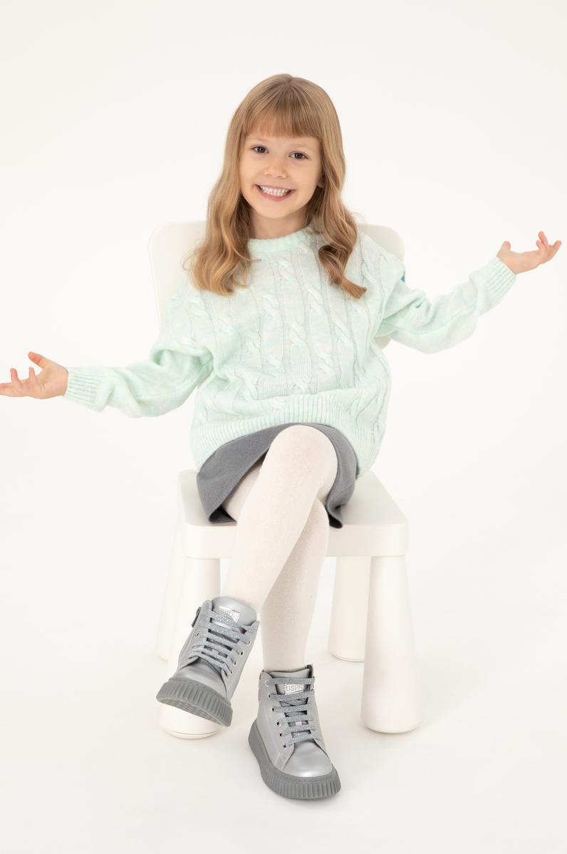 Kız Çocuk Su Yeşili Bisiklet Yaka Kazak