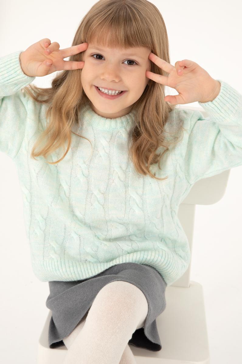 Kız Çocuk Su Yeşili Bisiklet Yaka Kazak